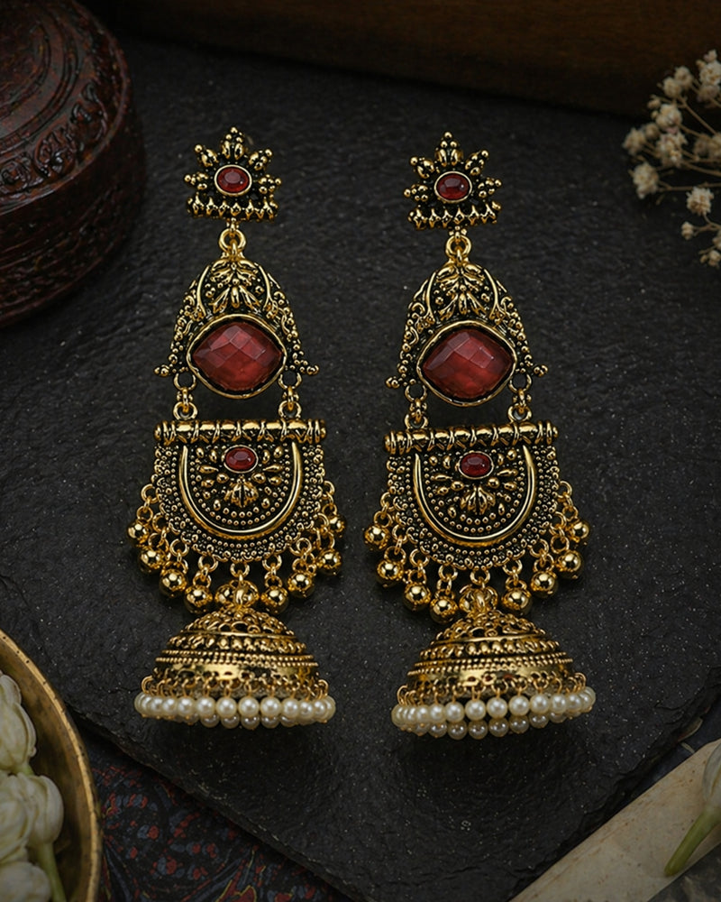 Ruby Antique Jhumka Earrings