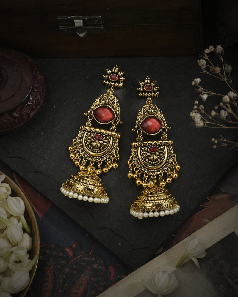 Ruby Antique Jhumka Earrings