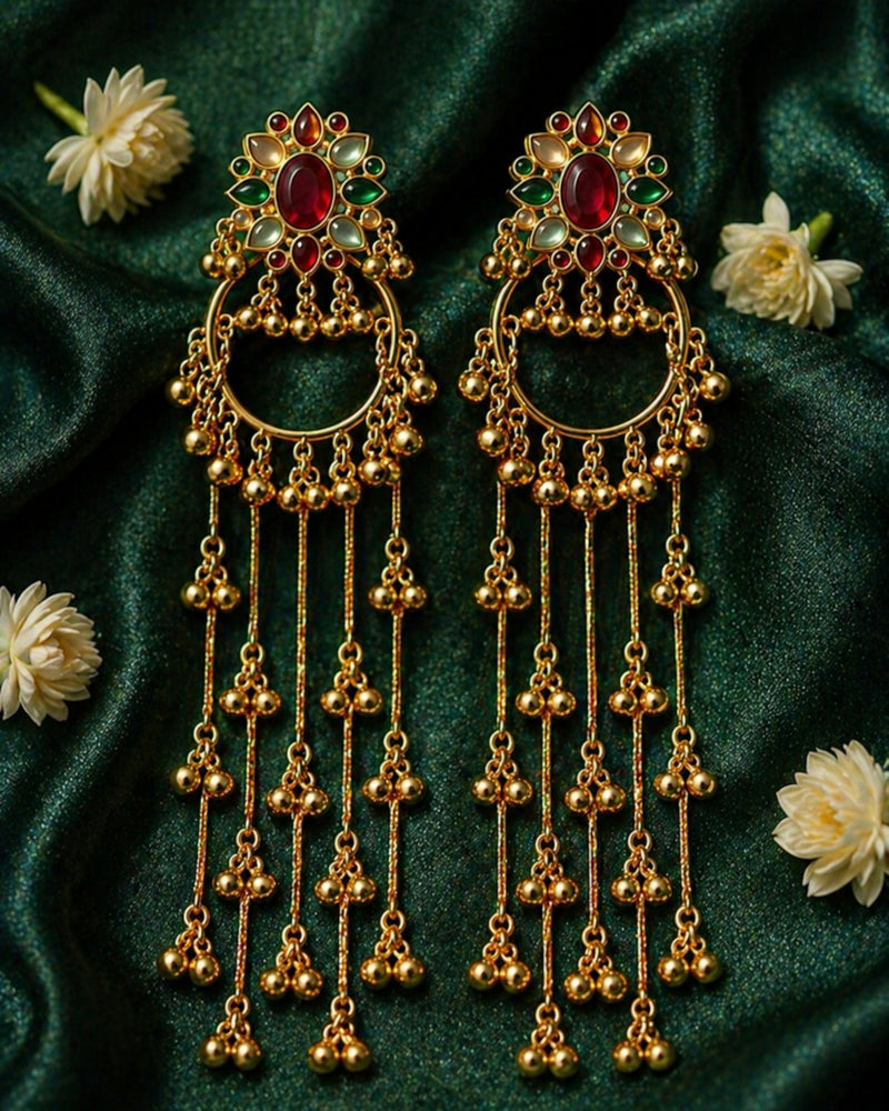 Floral Tassel Statement Earrings