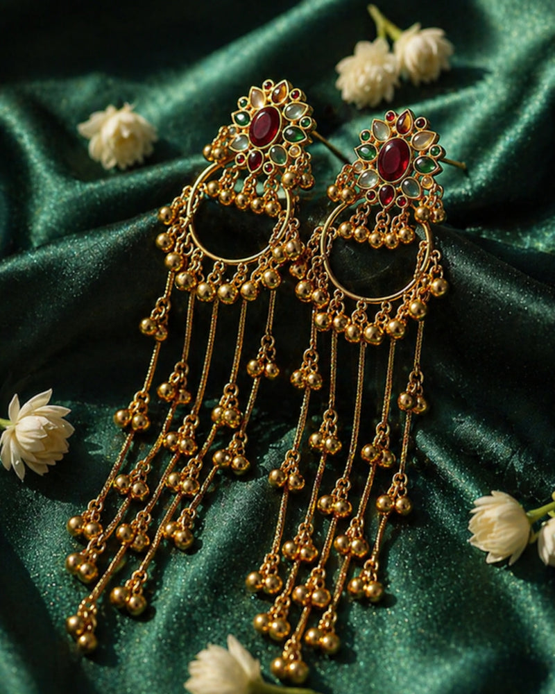 Floral Tassel Statement Earrings