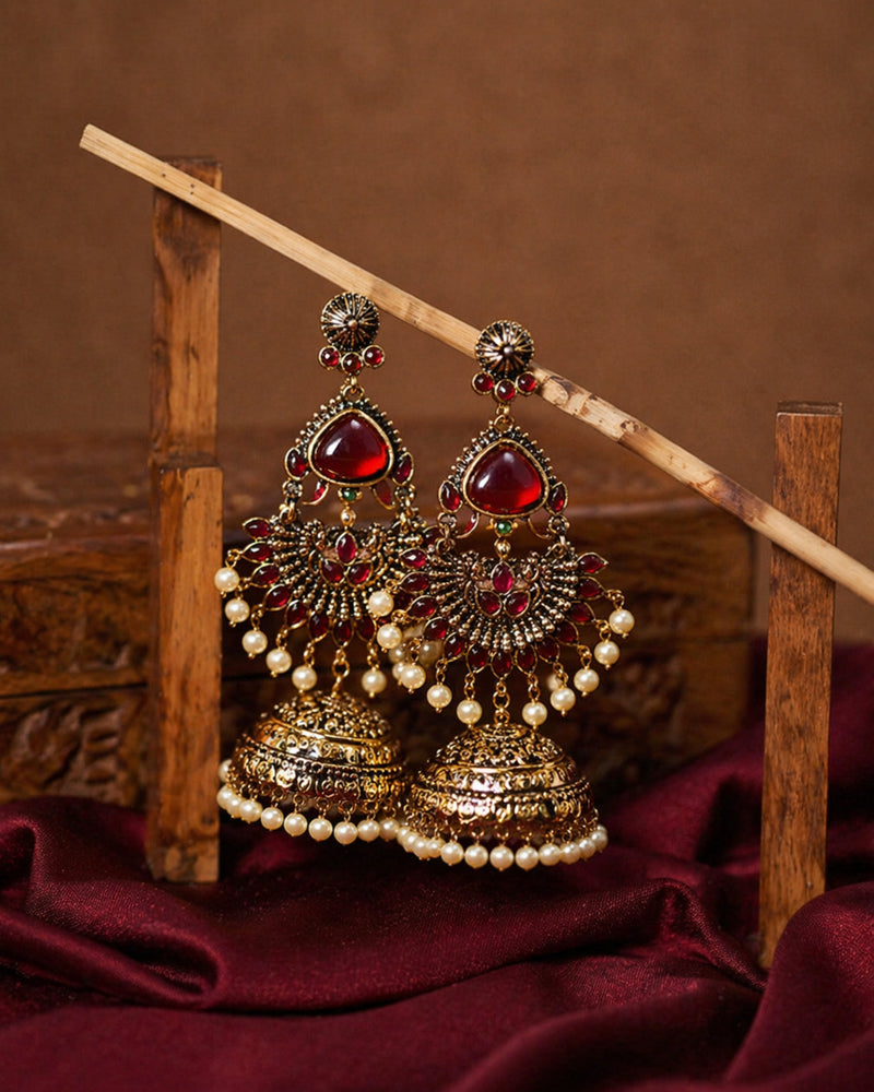 Ruby Pearl Antique Jhumkas
