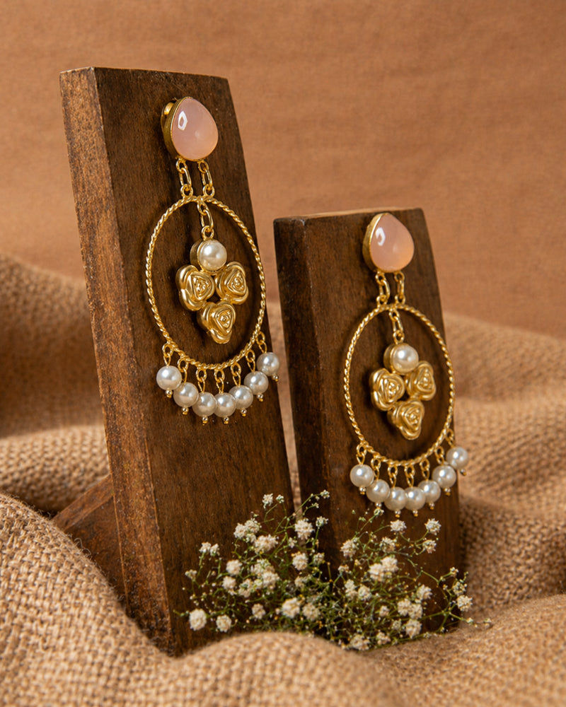 Pearl Hoop Floral Earrings