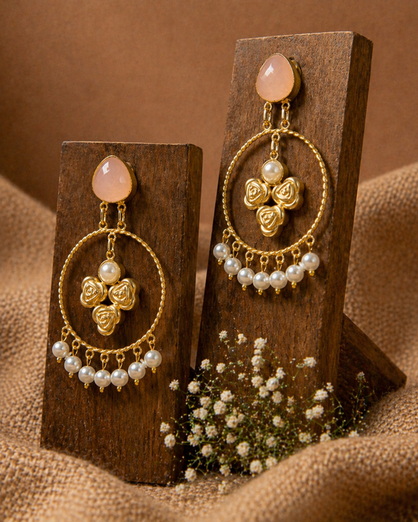 Pearl Hoop Floral Earrings