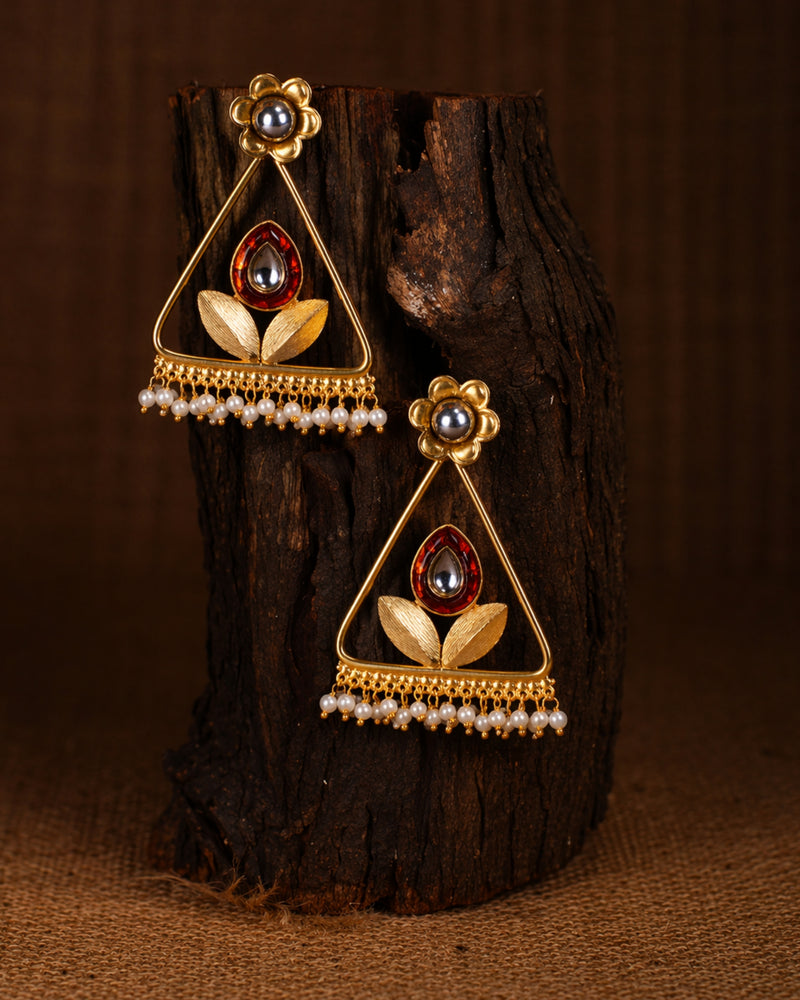 Geometric Pearl Dangler Earrings