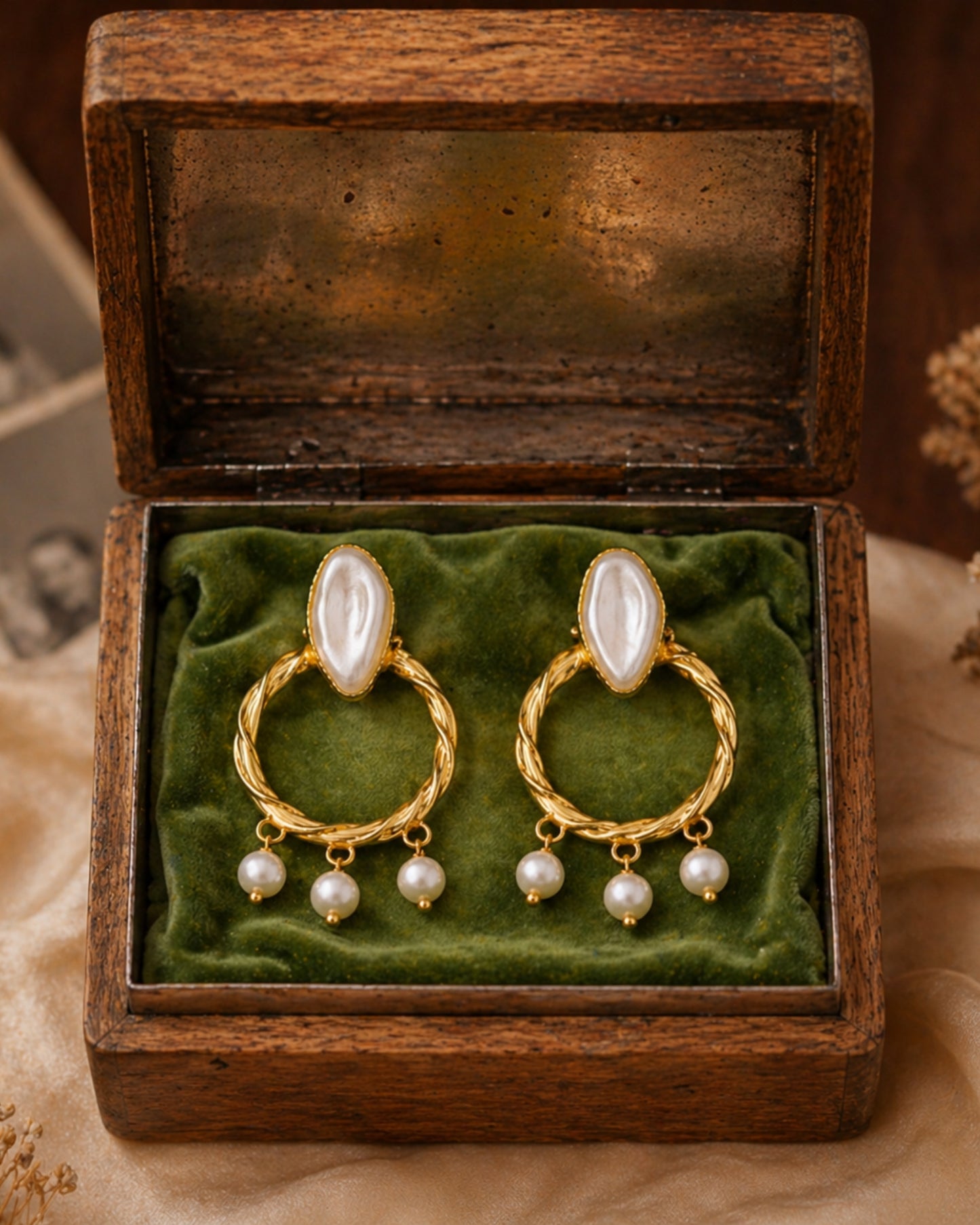 Pearl Drop Hoop Earrings