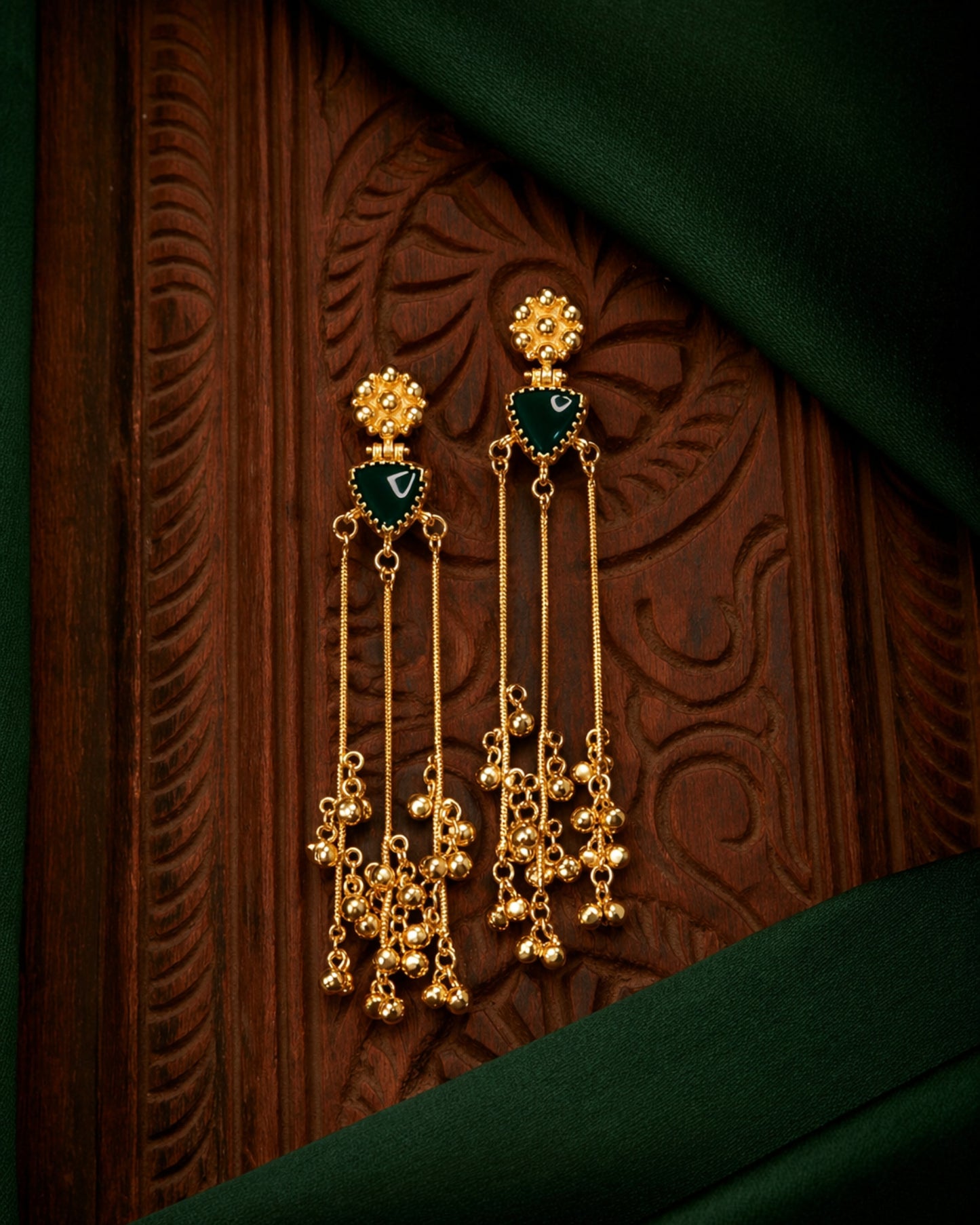 Emerald Chain Tassel Earrings