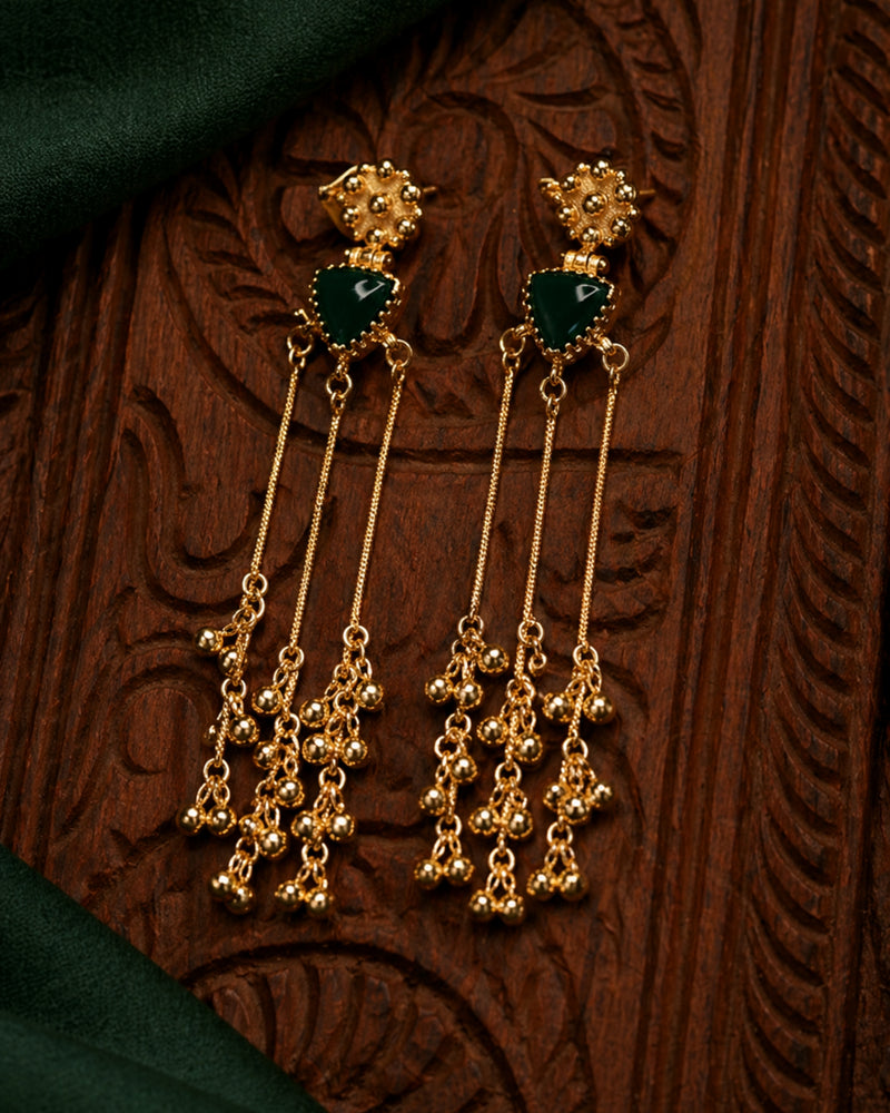 Emerald Chain Tassel Earrings
