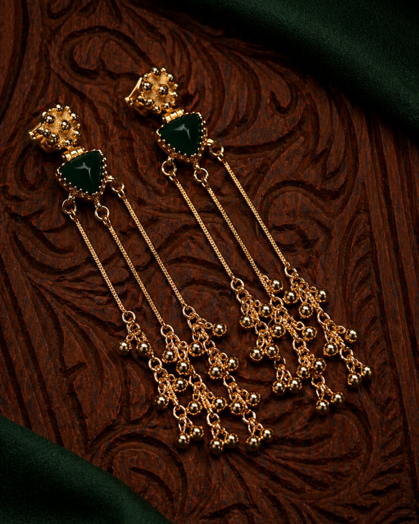 Emerald Chain Tassel Earrings