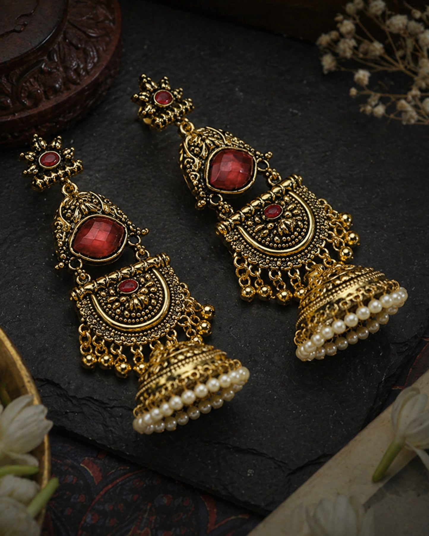 Ruby Antique Jhumka Earrings