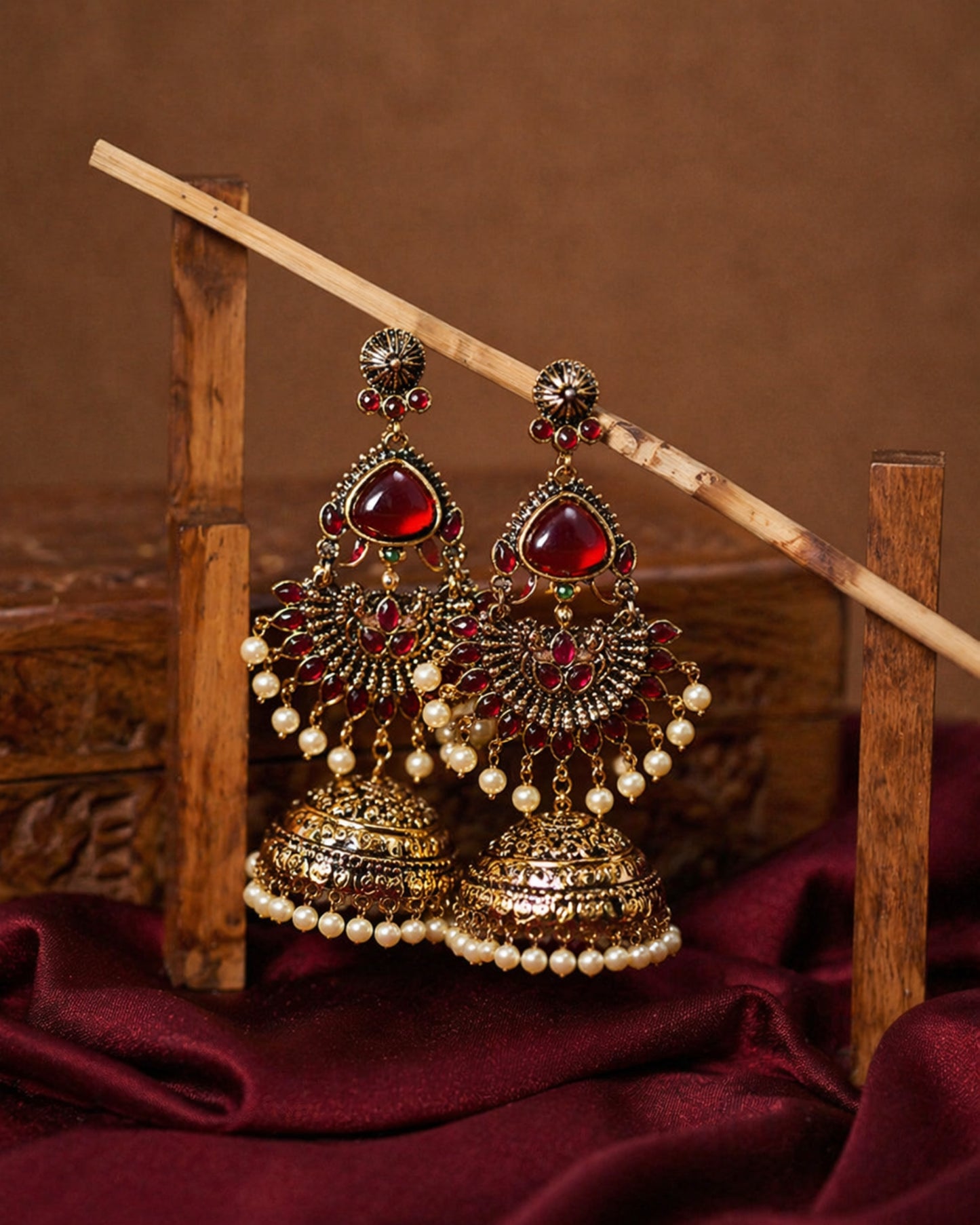 Ruby Pearl Antique Jhumkas
