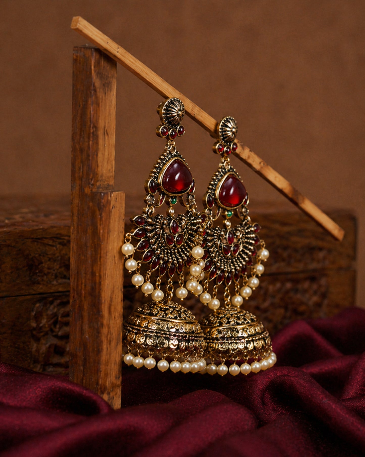 Ruby Pearl Antique Jhumkas