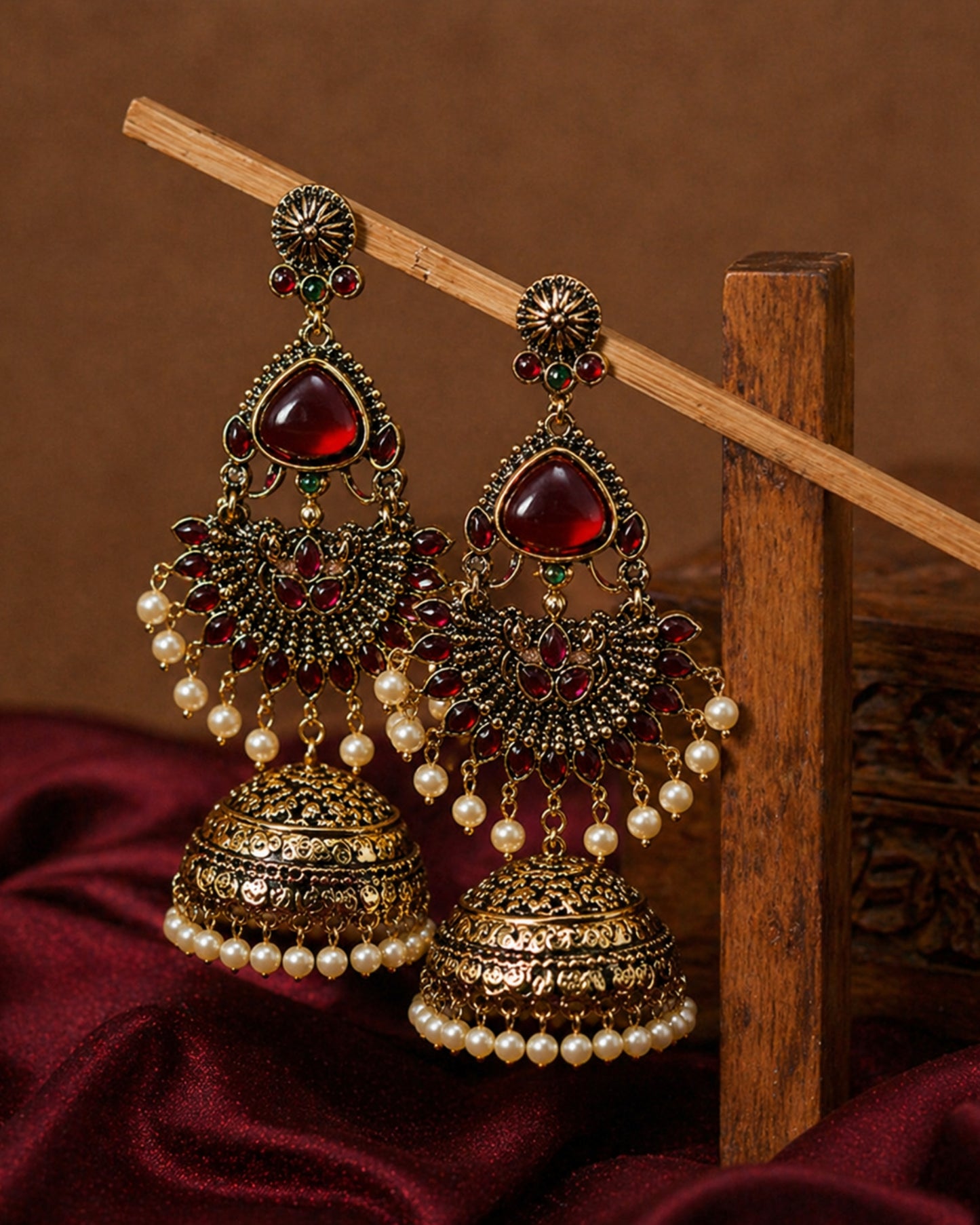 Ruby Pearl Antique Jhumkas