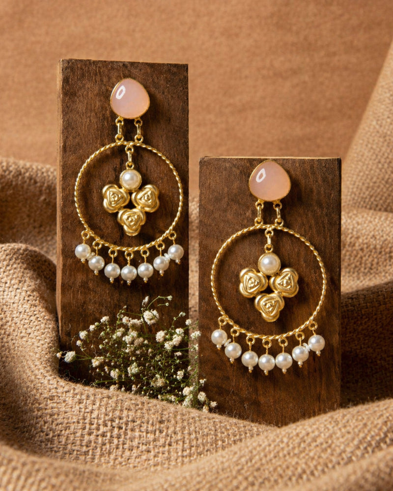 Pearl Hoop Floral Earrings