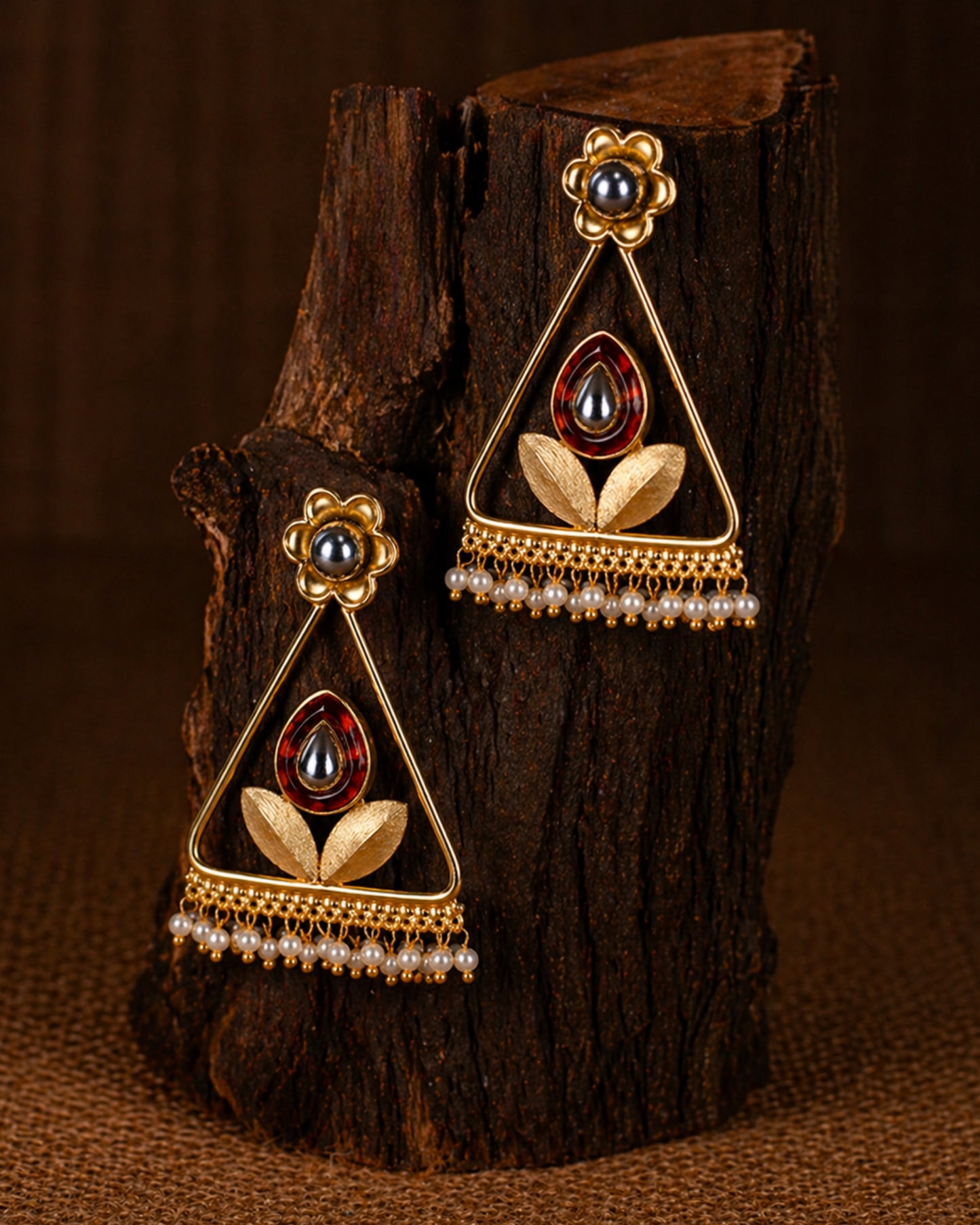 Geometric Pearl Dangler Earrings