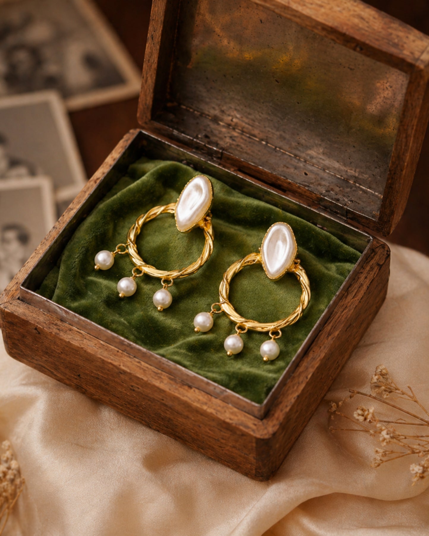 Pearl Drop Hoop Earrings