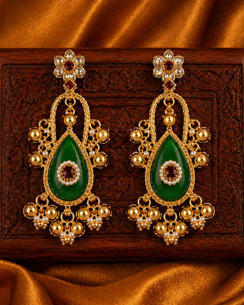 Emerald Floral Statement Earrings