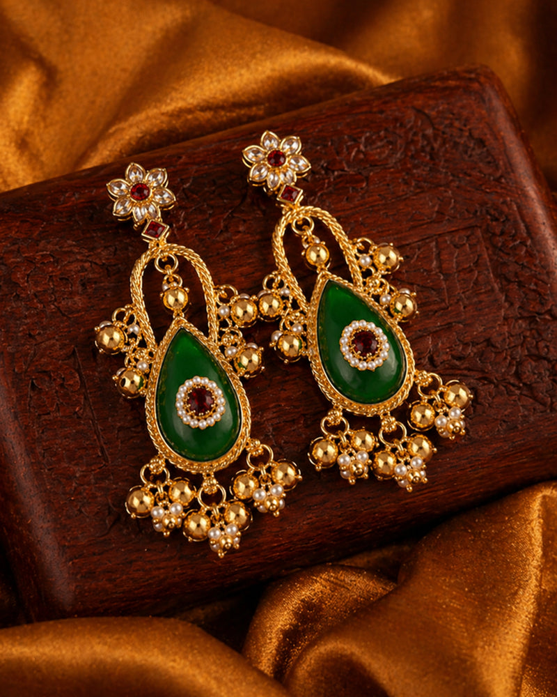 Emerald Floral Statement Earrings