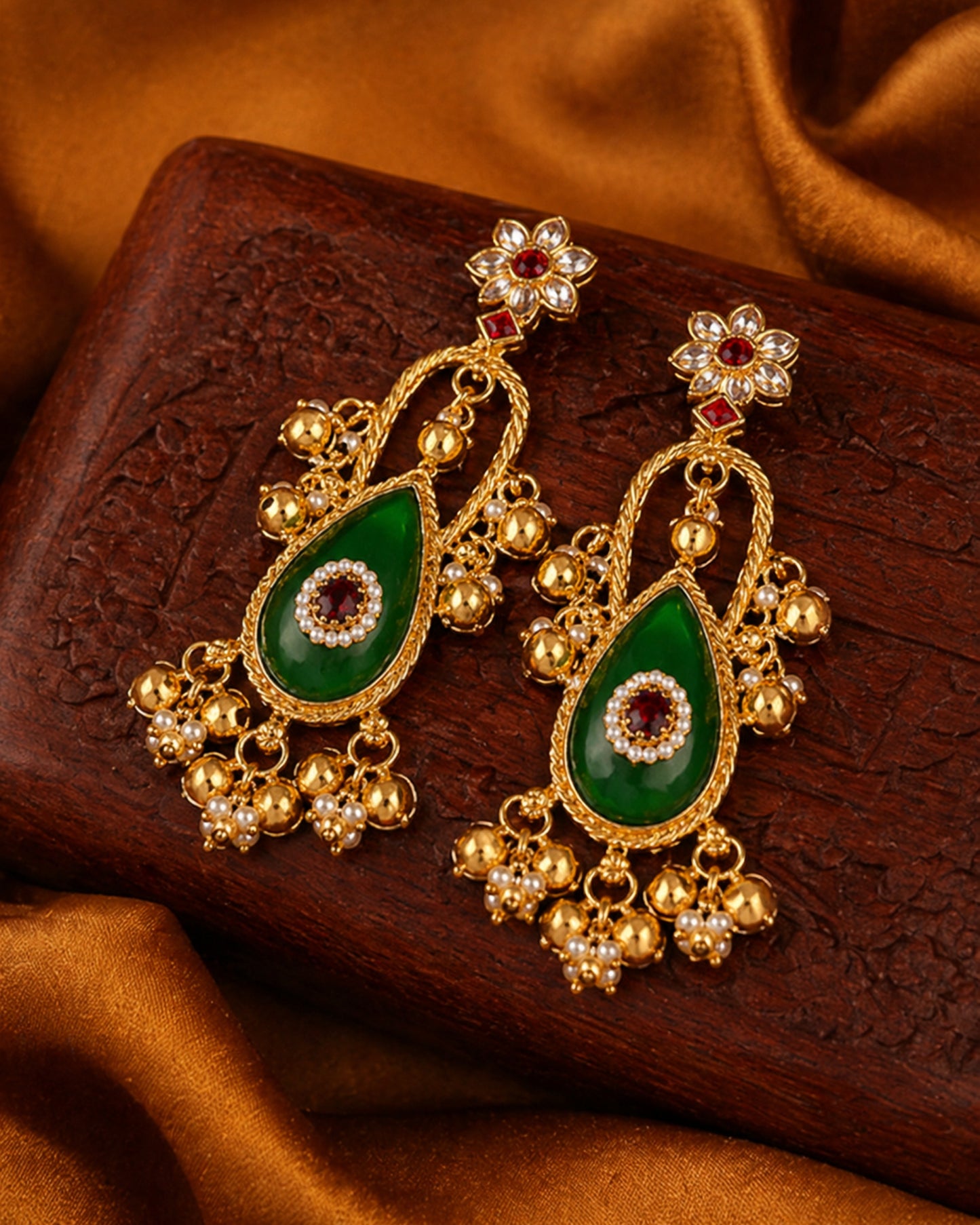 Emerald Floral Statement Earrings