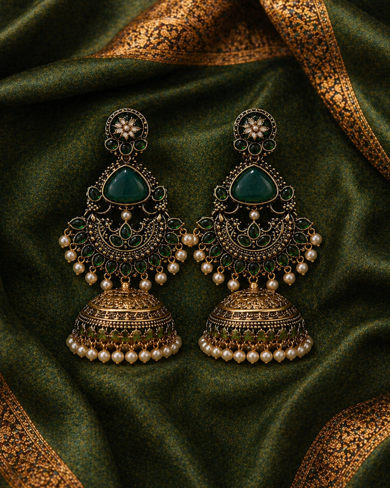 Emerald Pearl Dome Jhumkas