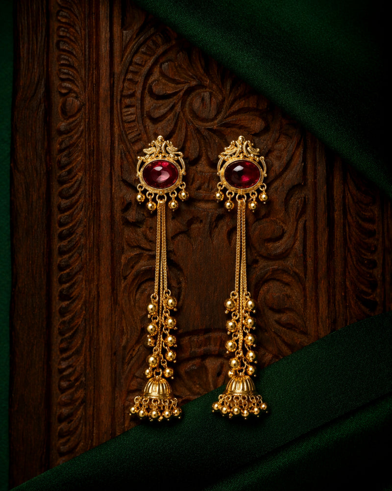 Ruby Tassel Jhumka Earrings