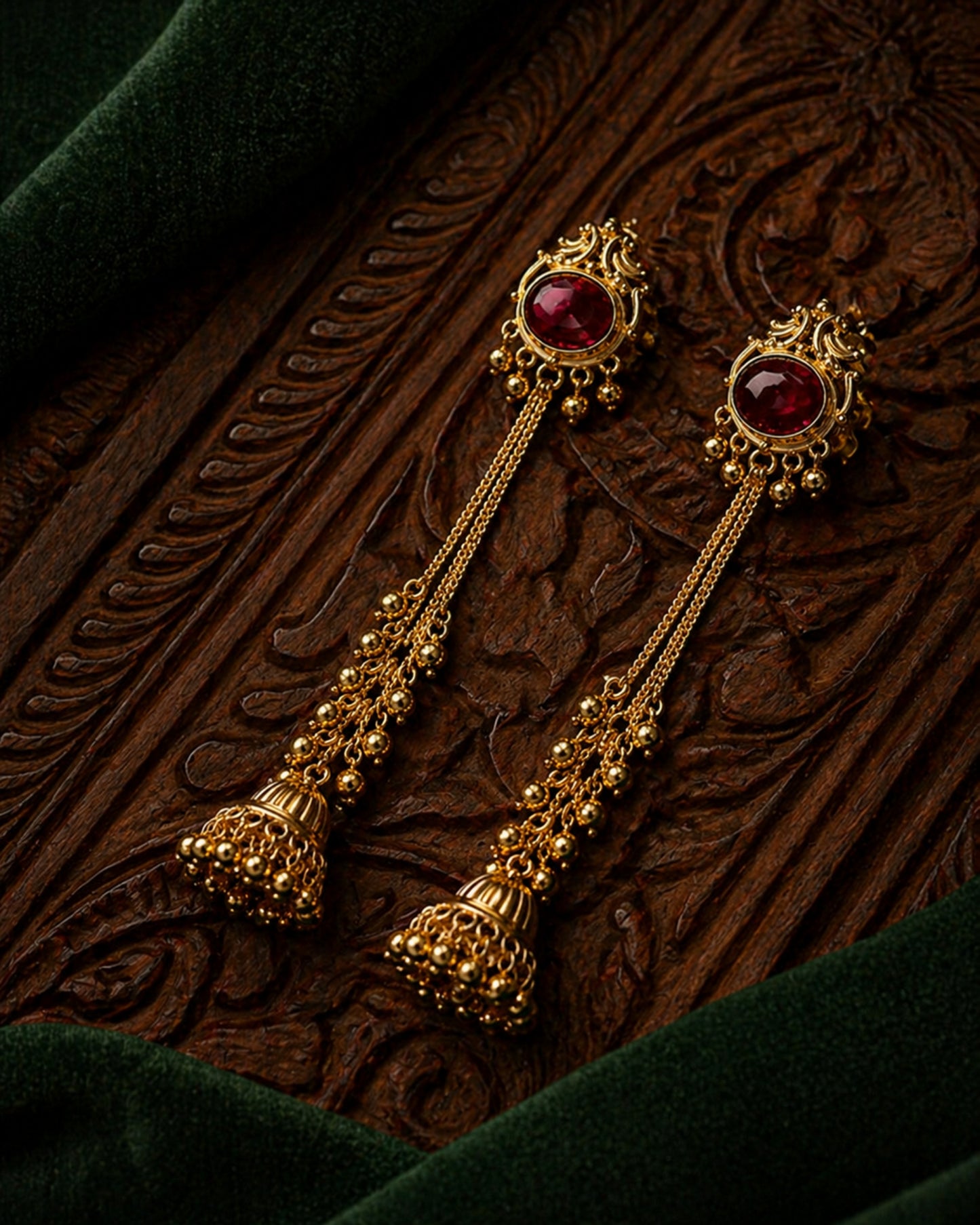 Ruby Tassel Jhumka Earrings